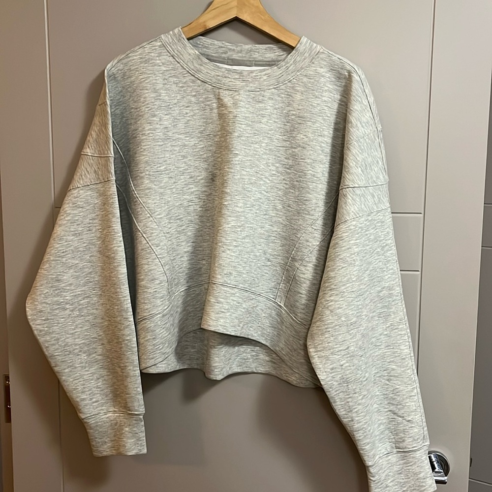 Abercrombie YPB NeoKnit light heather grey oversized relaxed crew sweatshirt